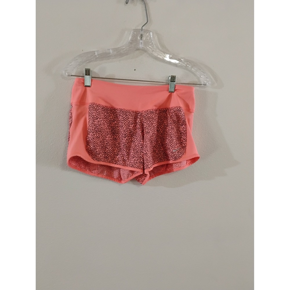Nike Dri-FIT Running Shorts Womens Small Coral Pink Black Pebble Print Athletic